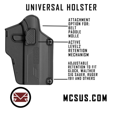 Universal Holster (Glock, S&W, Sig Sauer, Walther, Ruger, 1911, Springfield Armory, Beretta, CZ, Fit 80+ Pistols) Left/Right Hand